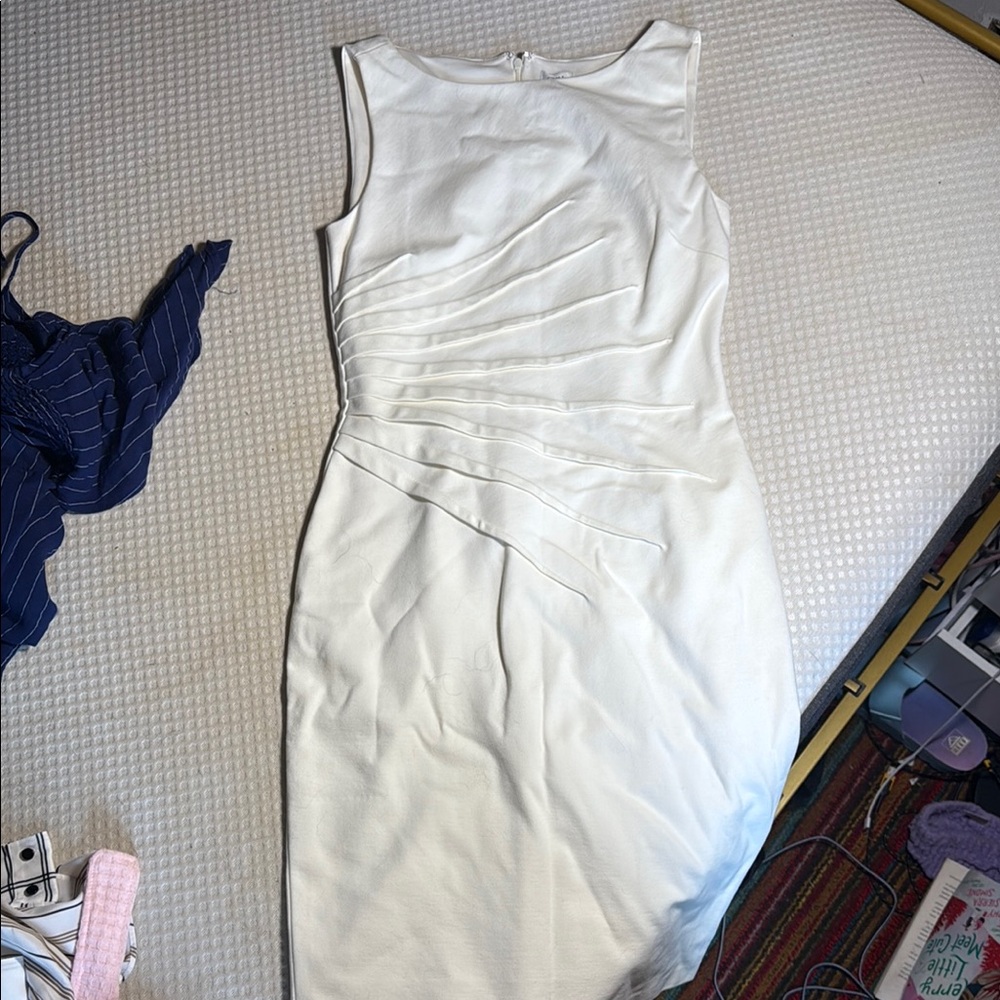 Cache White Ruched Sheath Dress for Wedding Guests